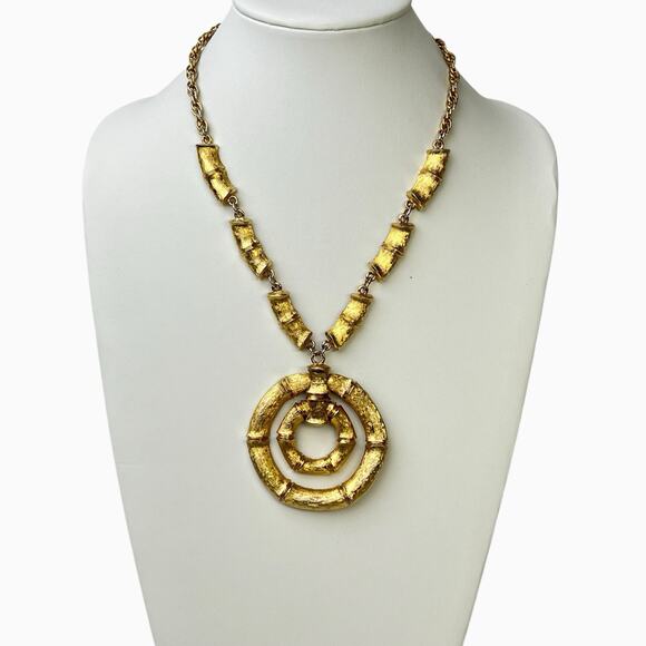 Napier Bamboo Door Knocker Necklace Earrings Set Brushed Gold Tone Signed - Picture 3 of 16